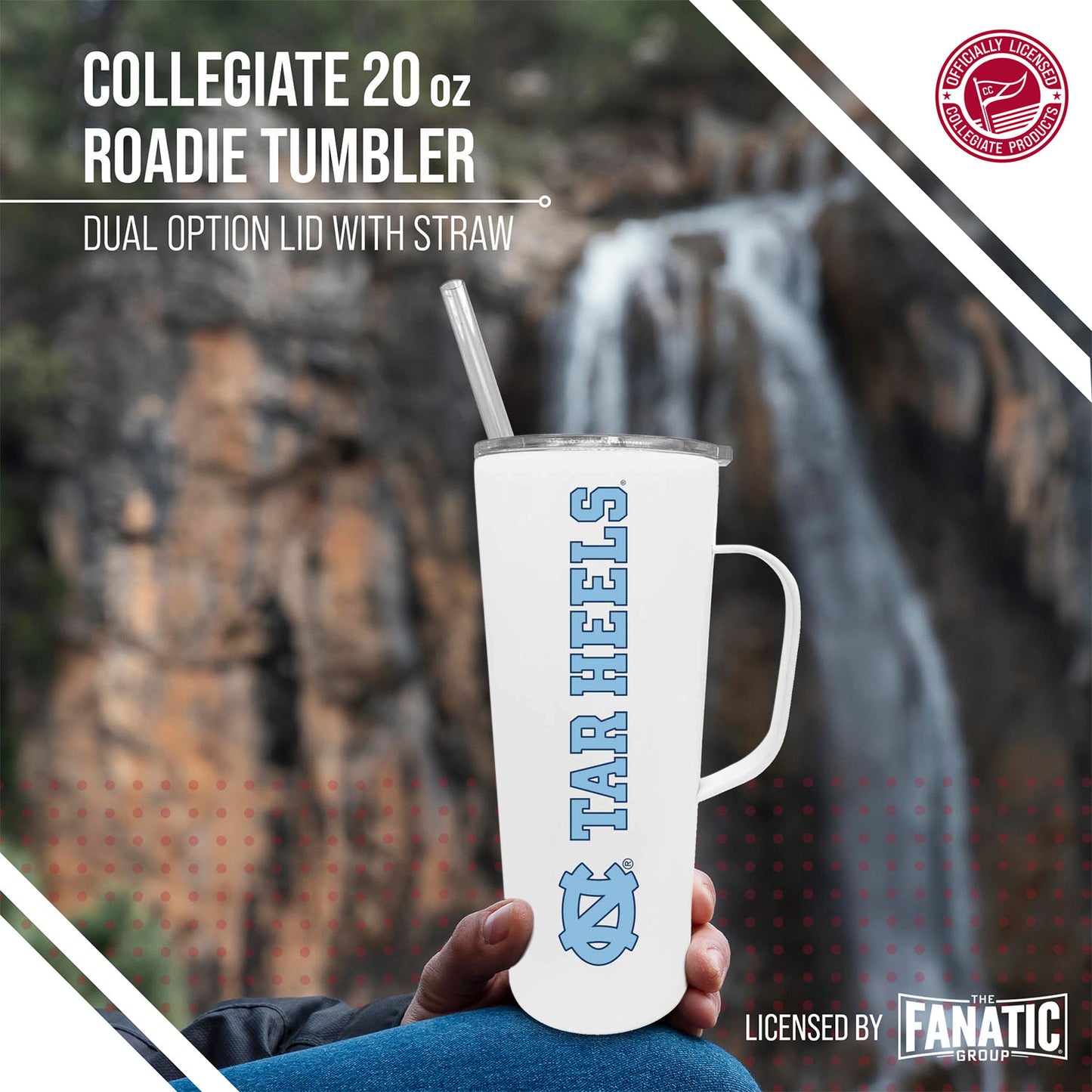 North Carolina Tar Heels NCAA Stainless Steel 20oz Roadie With Handle & Dual Option Lid With Straw - White