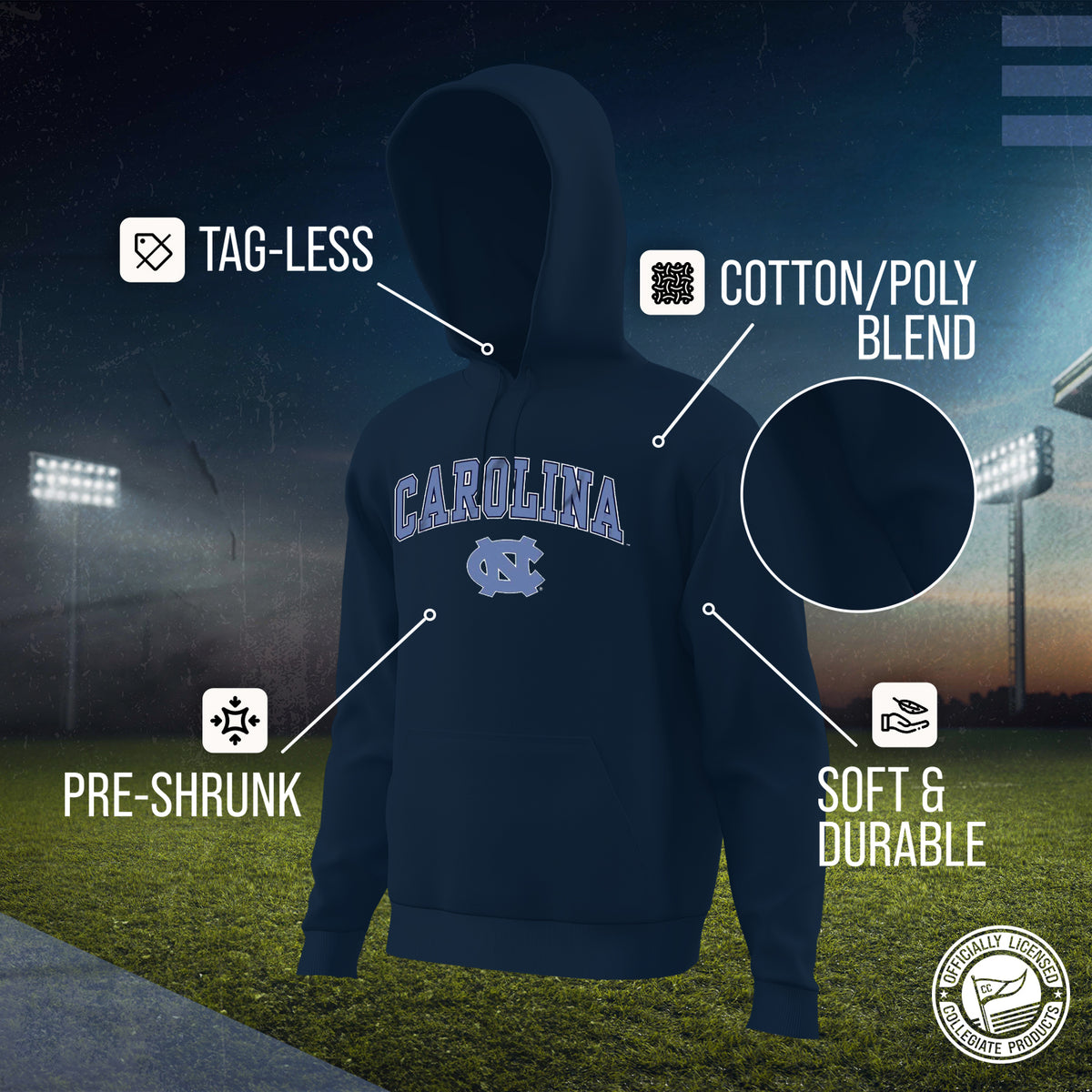 North Carolina Tar Heels Arch & Logo Gameday Hoodie - Navy