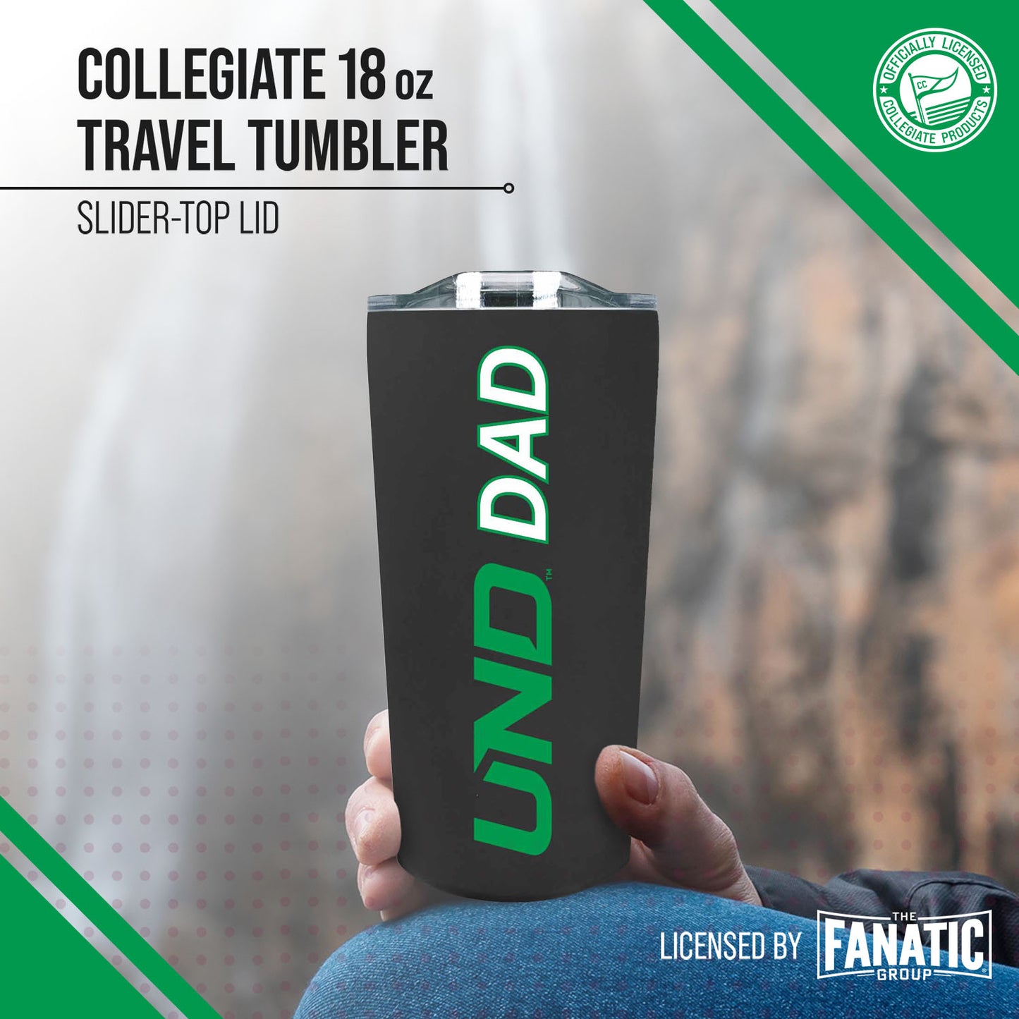 University of North Dakota Fighting Hawks NCAA Stainless Steel Travel Tumbler for Dad - Black