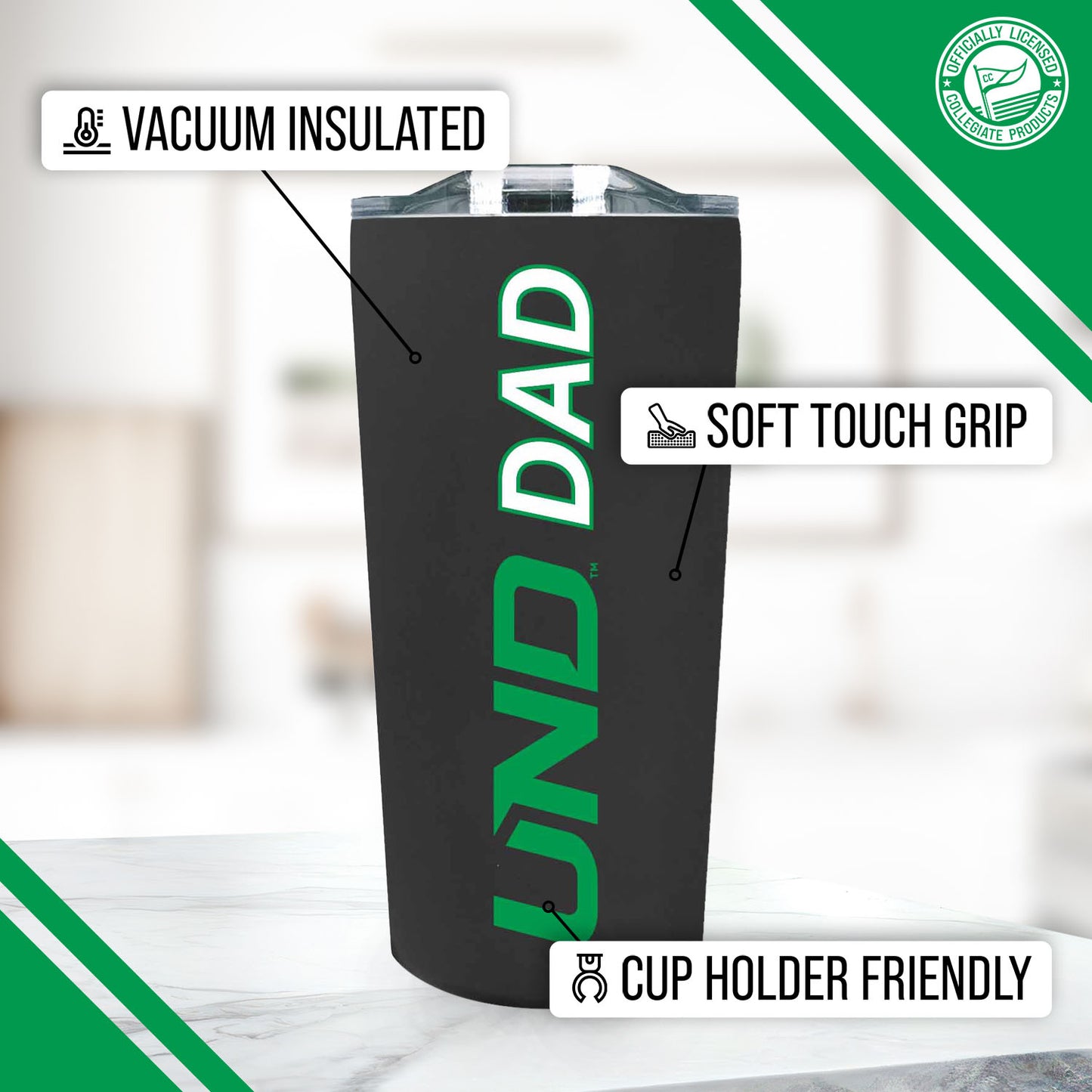 University of North Dakota Fighting Hawks NCAA Stainless Steel Travel Tumbler for Dad - Black