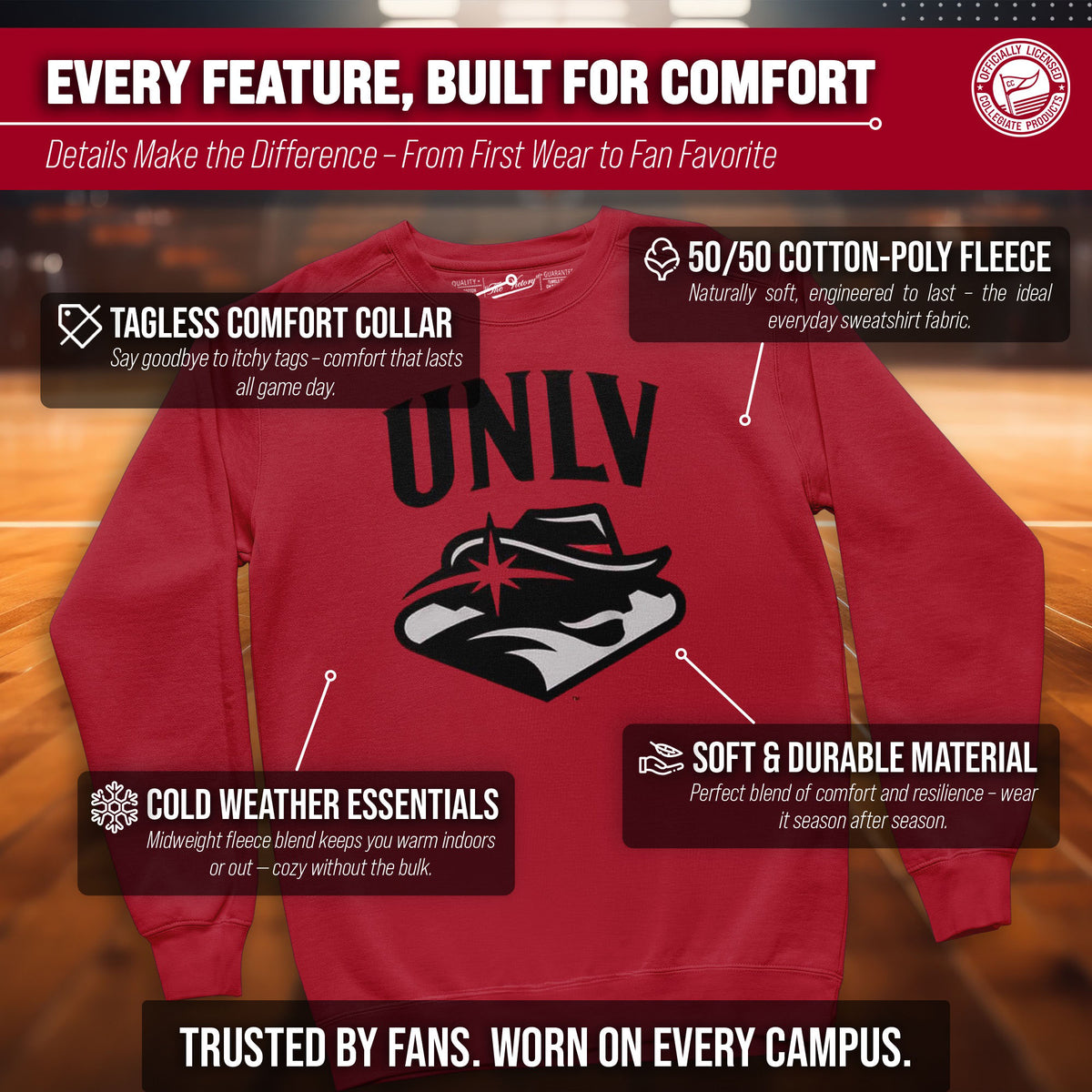 UNLV Rebels Adult Arch & Logo Soft Style Gameday Crewneck Sweatshirt - Red