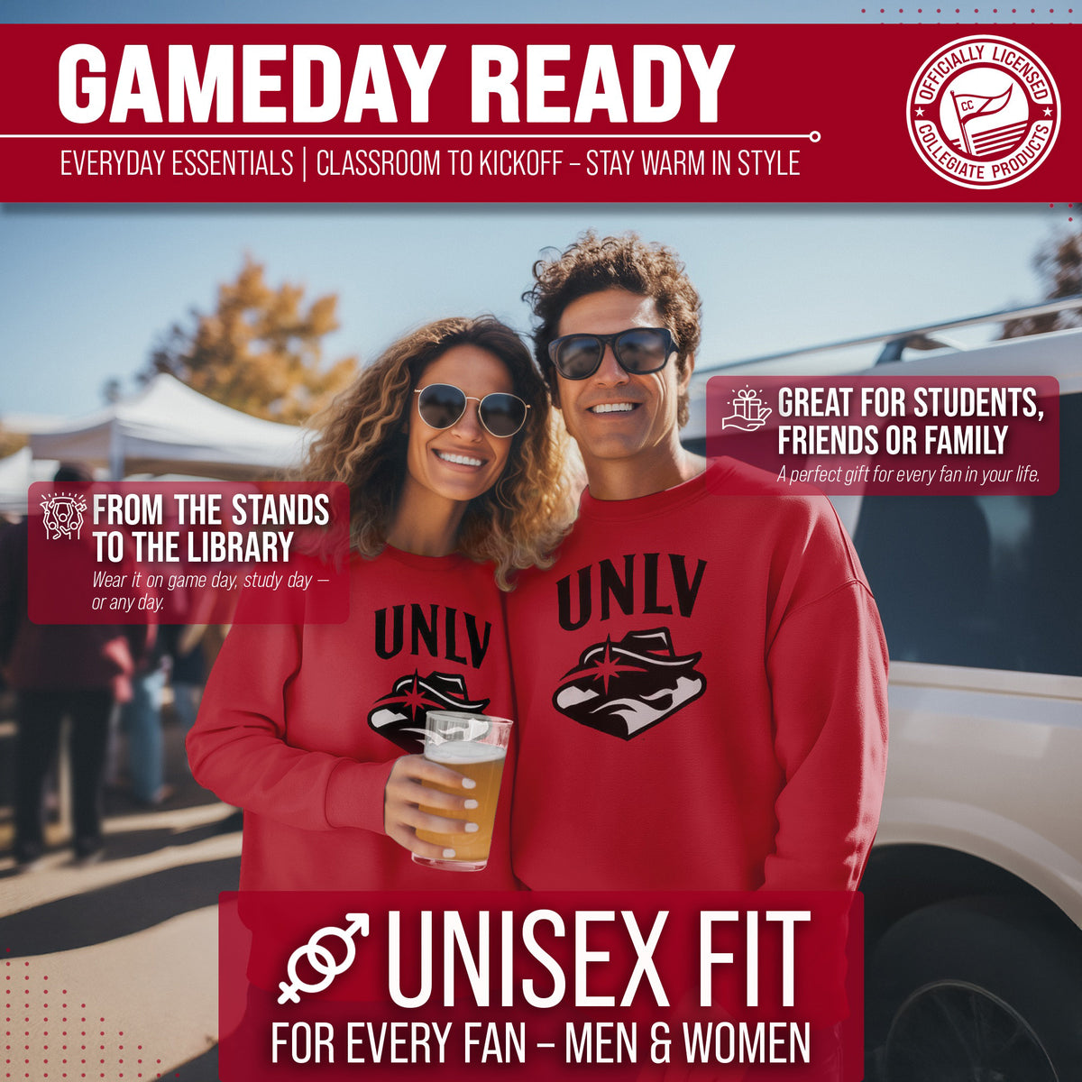 UNLV Rebels Adult Arch & Logo Soft Style Gameday Crewneck Sweatshirt - Red