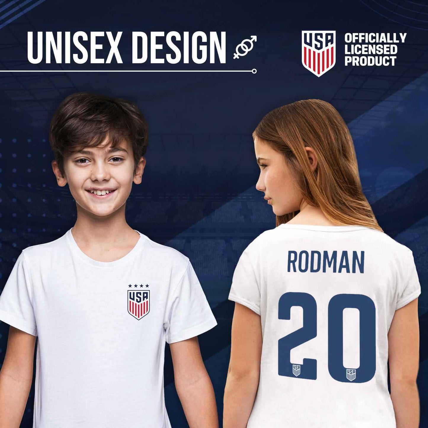 USA National Team The Victory Officially Licensed Youth US Women's National Soccer Team Trinity Rodman Name & Number T-Shirt - White #20