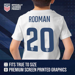 USA National Team The Victory Officially Licensed Youth US Women's National Soccer Team Trinity Rodman Name & Number T-Shirt - White #20