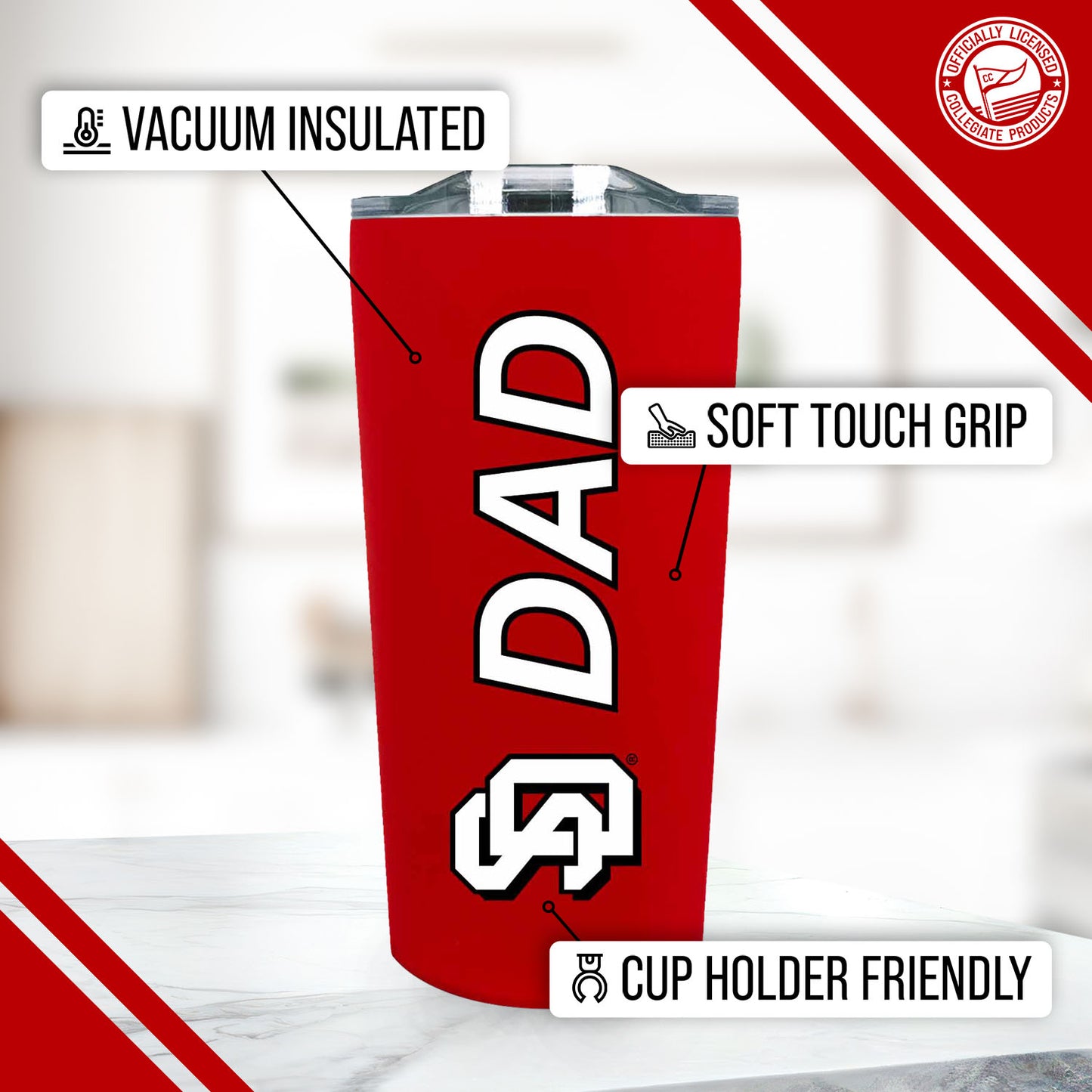 University of South Dakota Coyotes South Dakota Coyotes Dad Tumbler 18oz Stainless Steel Men's Travel Mug - Red