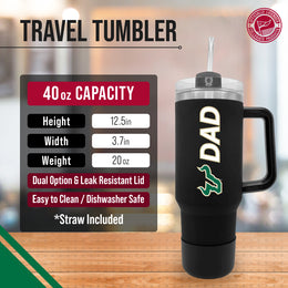 USF Bulls Collegiate 40oz Stainless Steel Travel Tumbler with Handle for Dad - Black