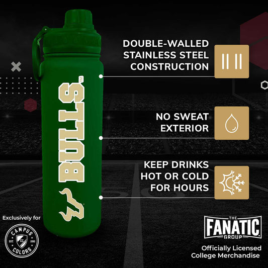 USF Bulls Stainless Steel Water Bottle 24 oz Insulated - Green