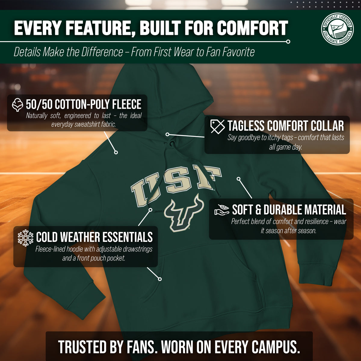 USF Bulls Arch & Logo Gameday Hoodie - Green