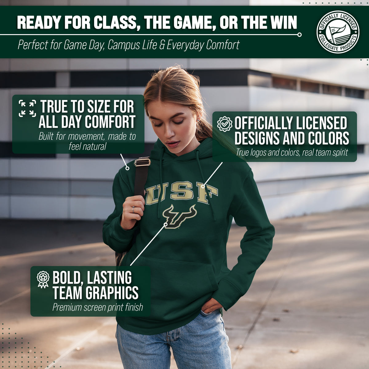 USF Bulls Arch & Logo Gameday Hoodie - Green