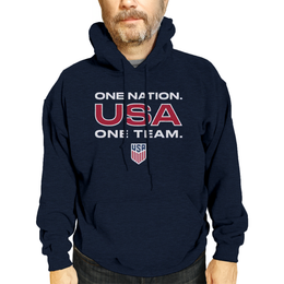 USA National Team The Victory Officially Licensed Unisex Adult US National Soccer Team One Nation One Team Slogan Hooded Sweatshirt - Navy