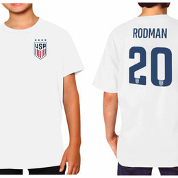 USA National Team The Victory Officially Licensed Youth US Women's National Soccer Team Trinity Rodman Name & Number T-Shirt - White #20