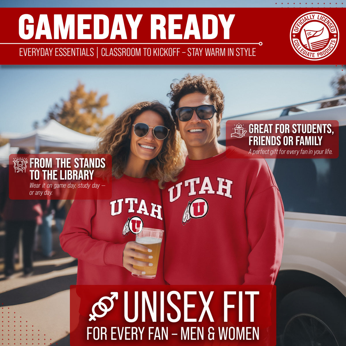 Utah Utes Adult Arch & Logo Soft Style Gameday Crewneck Sweatshirt - Red