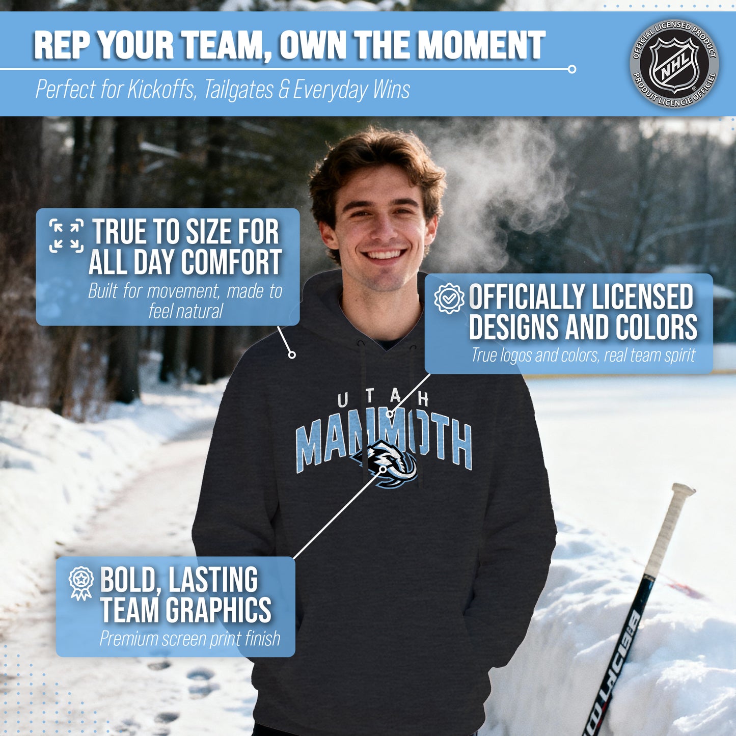 Utah Mammoth NHL Adult Unisex Powerplay Hooded Sweatshirt - Black Heather