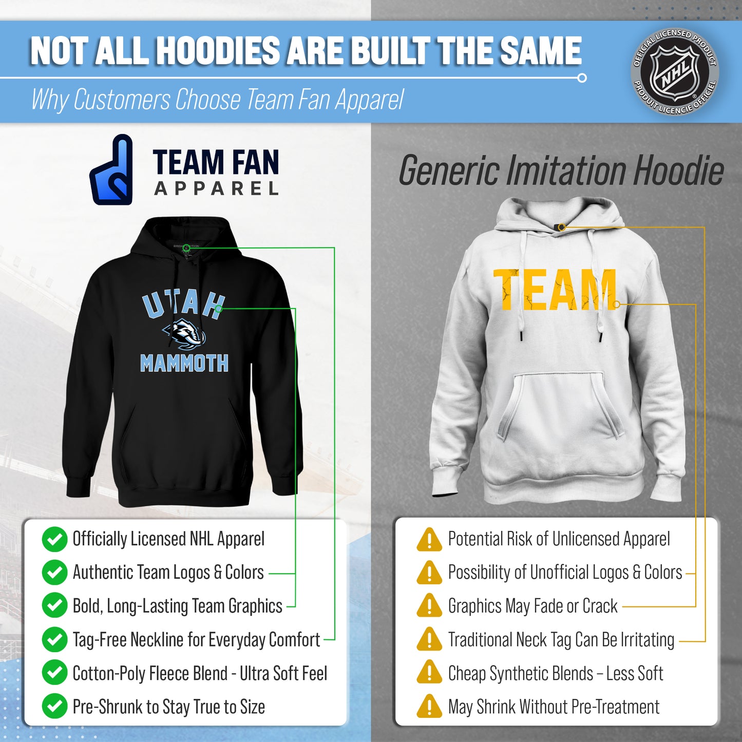 Utah Mammoth Adult NHL Primary Logo Hooded Sweatshirt - Black