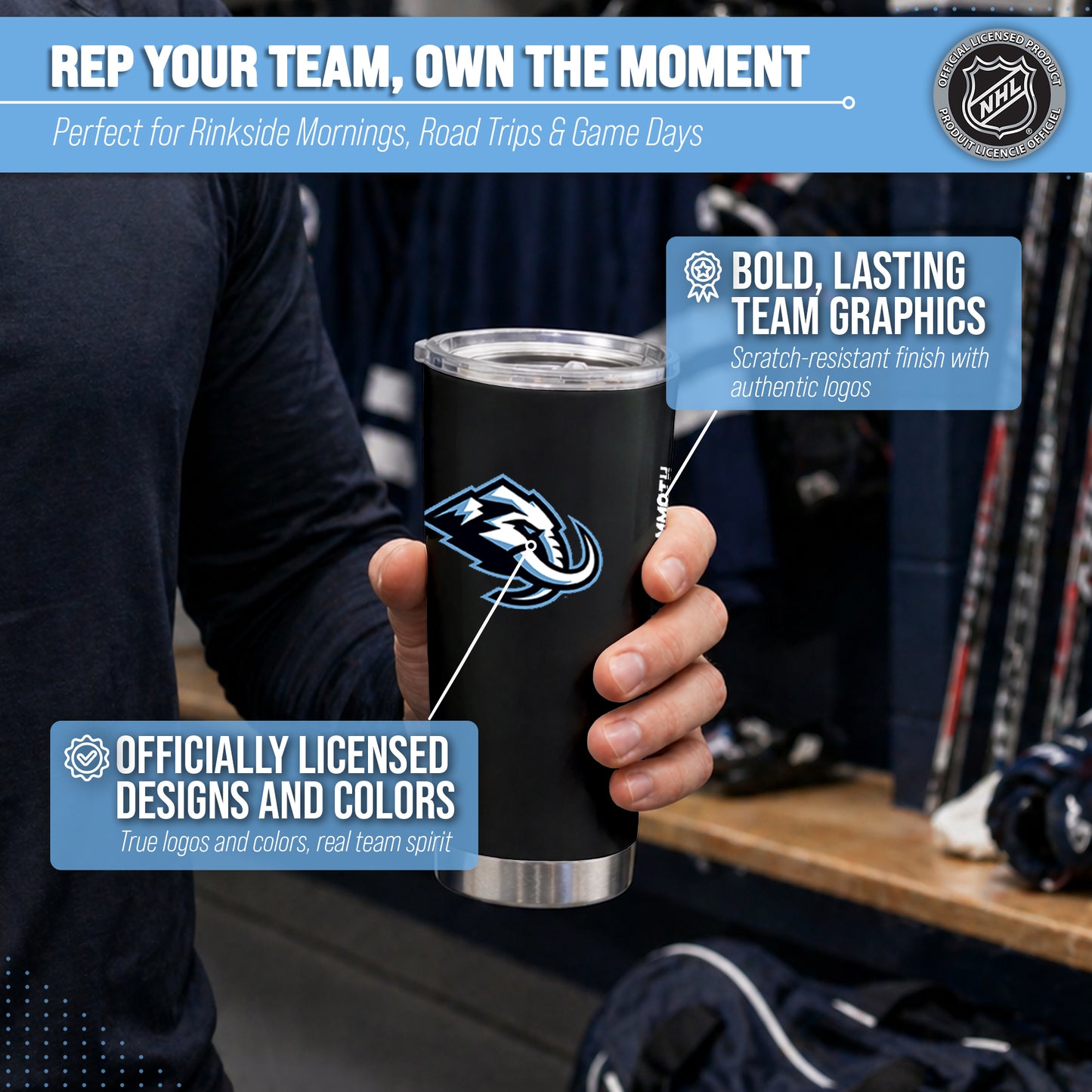 Utah Mammoth NHL Hockey 20oz Stainless Steel Vacuum Insulated Game Day Tumbler with Silicone Grip - Black