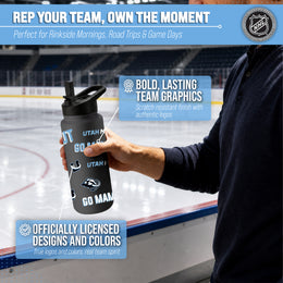 Utah Mammoth NHL Hockey 34oz Stainless Steel Vacuum Insulated Game Day Water Bottle with Flip Straw Lid and Handle - Black