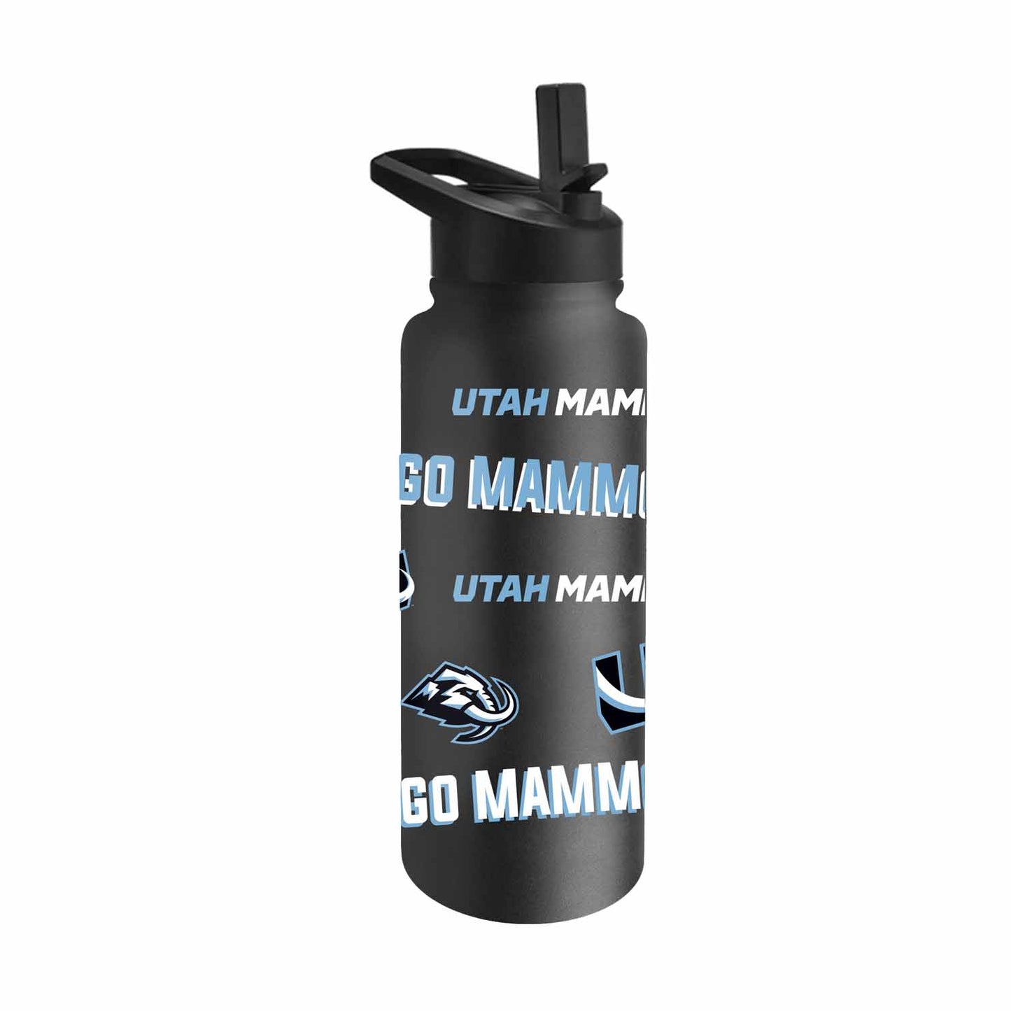 Utah Mammoth NHL Hockey 34oz Stainless Steel Vacuum Insulated Game Day Water Bottle with Flip Straw Lid and Handle - Black