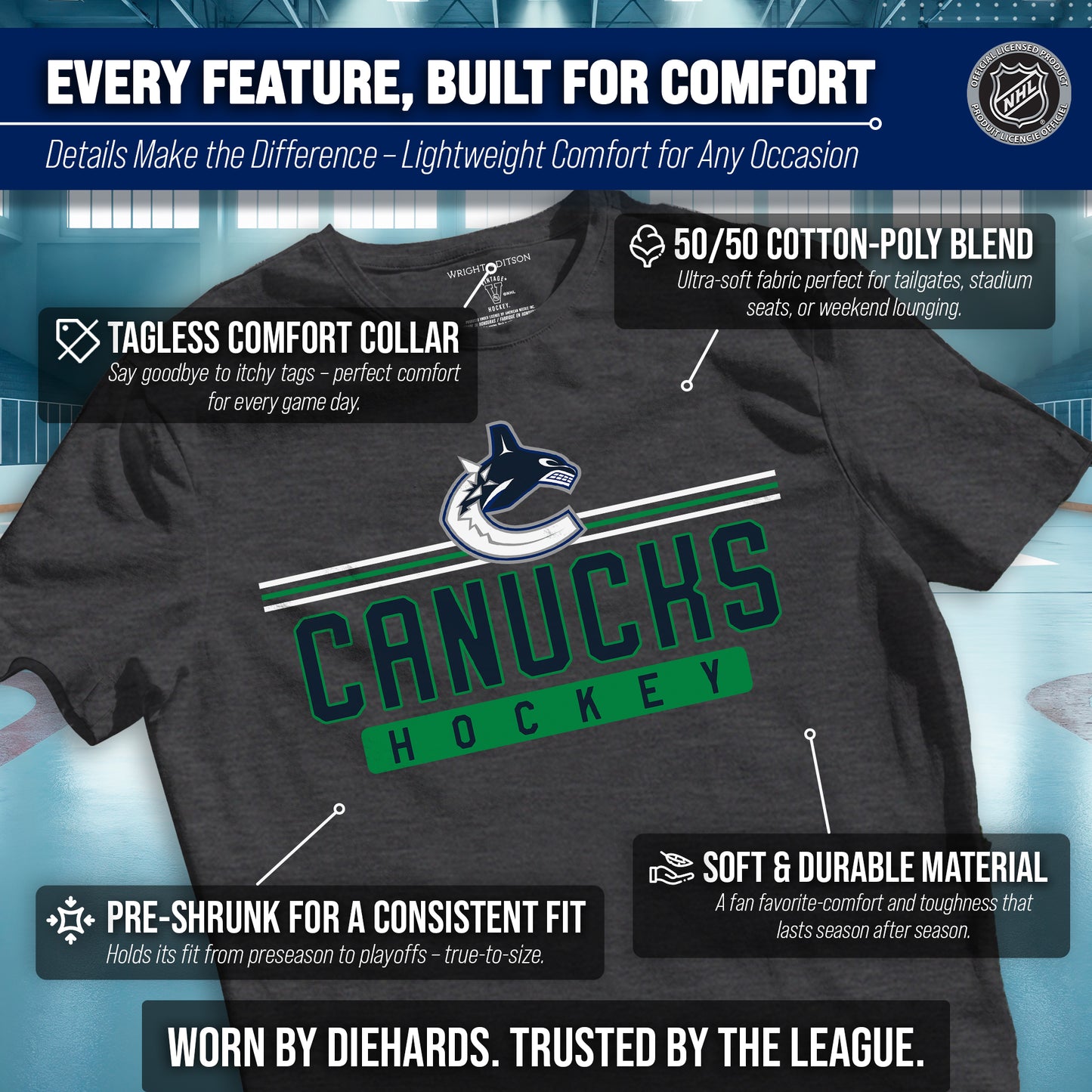 Vancouver Canucks T-Shirt NHL Heather Charcoal - Charcoal