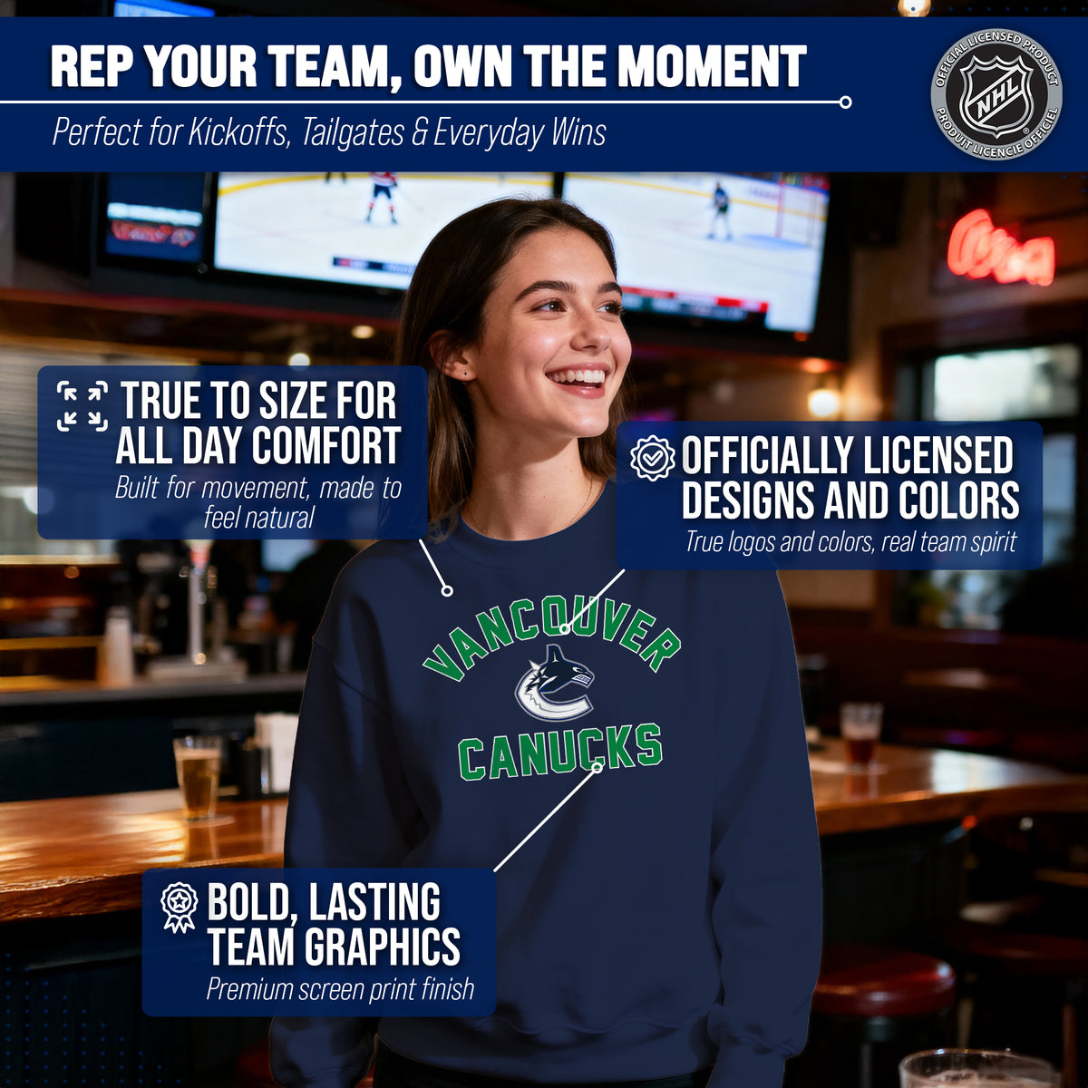NFL Gameday Crewneck Sweatshirt, Cotton Fleece Pullover Men Women