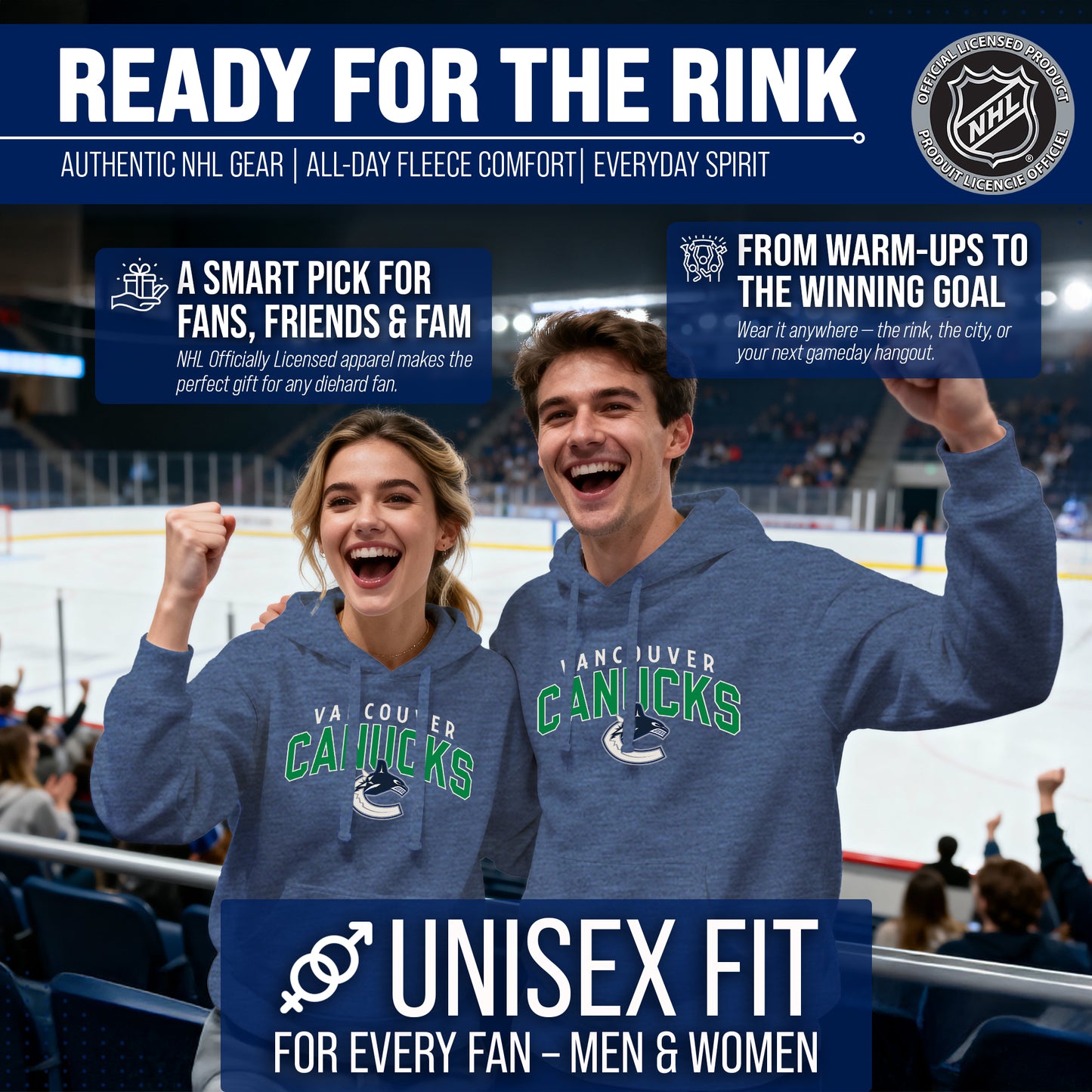 Vancouver Canucks NHL Adult Unisex Powerplay Hooded Sweatshirt - Navy