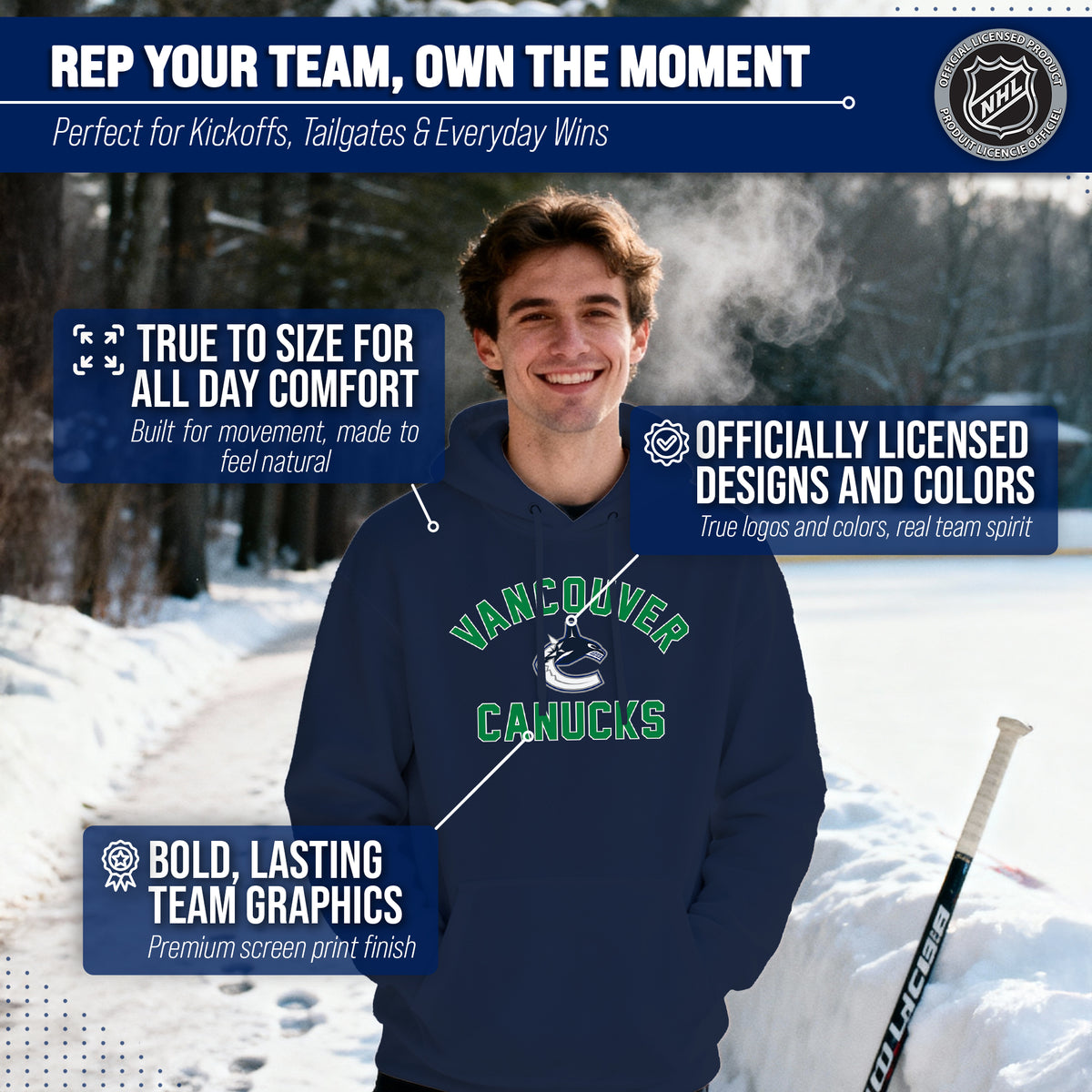 Vancouver Canucks Hoodie Pullover Sweatshirt - Navy