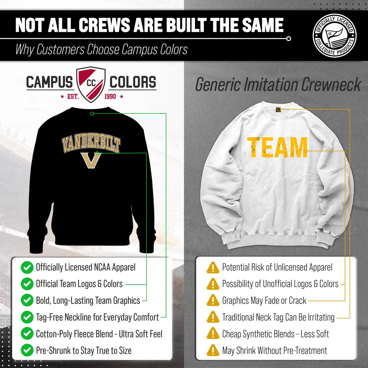 Vanderbilt Commodores Adult Arch & Logo Soft Style Gameday Crewneck Sweatshirt - Black