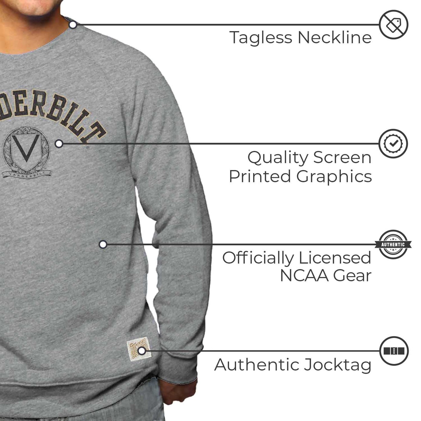 Vanderbilt Commodores College Gray University Seal Crewneck Sweatshirt - Gray