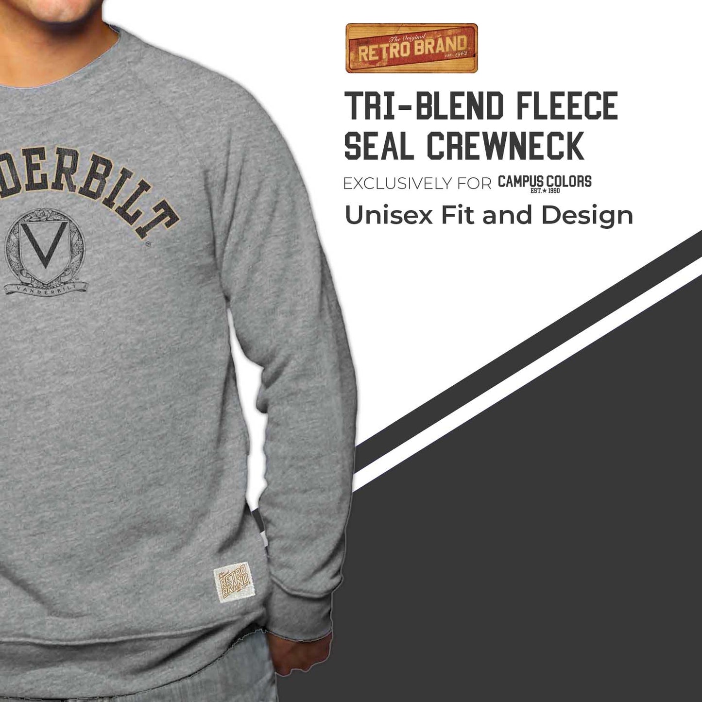 Vanderbilt Commodores College Gray University Seal Crewneck Sweatshirt - Gray