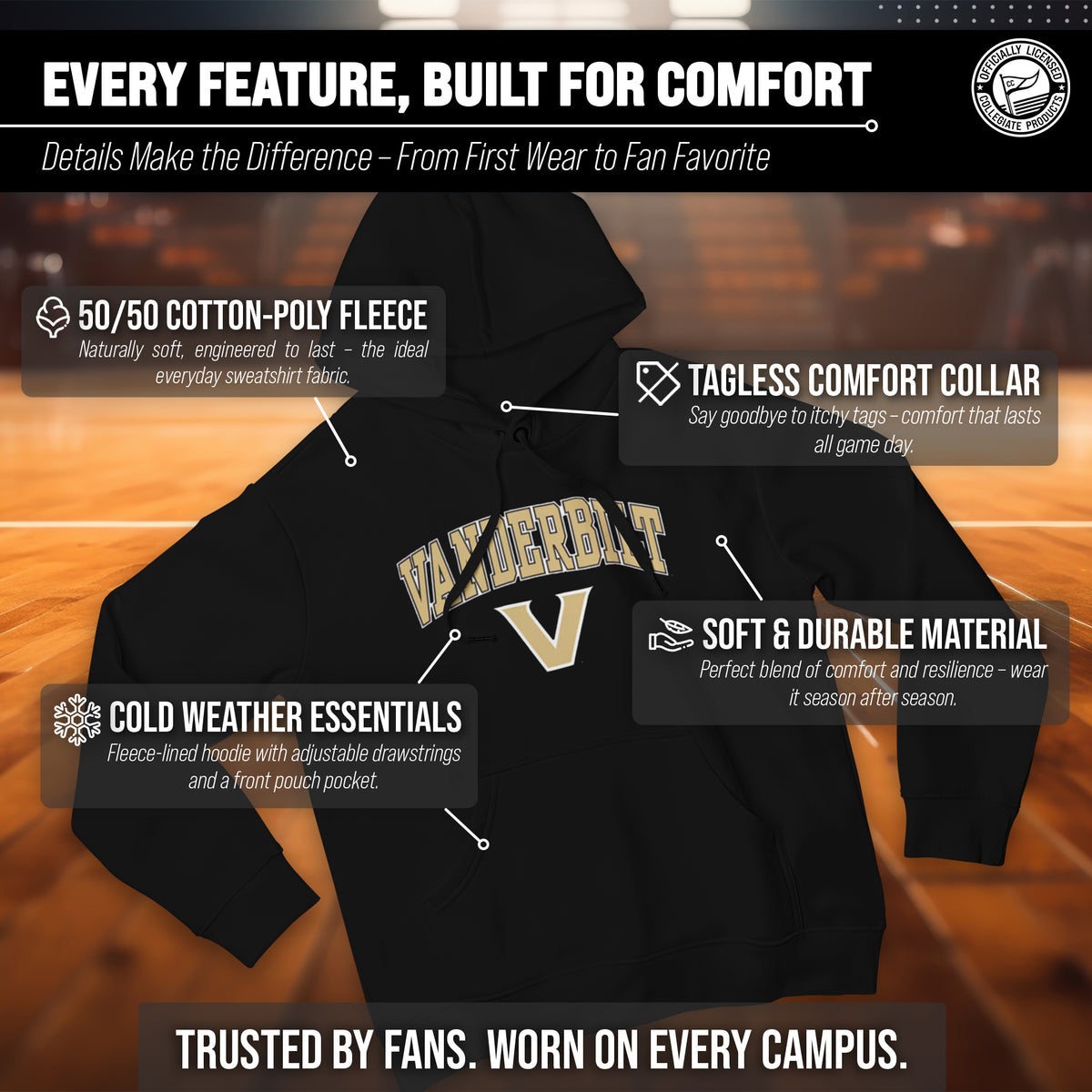 Vanderbilt Commodores Arch & Logo Gameday Hoodie - Black