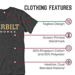 Vanderbilt Commodores Campus Colors NCAA Adult Cotton Blend Charcoal Tagless T-Shirt - Charcoal