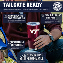 Virginia Tech Hokies NCAA University 30oz Stainless Steel Vacuum Insulated Game Day Tumbler with Silicone Grip - Maroon