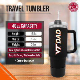 Virginia Tech Hokies Collegiate 40oz Stainless Steel Travel Tumbler with Handle for Dad - Black