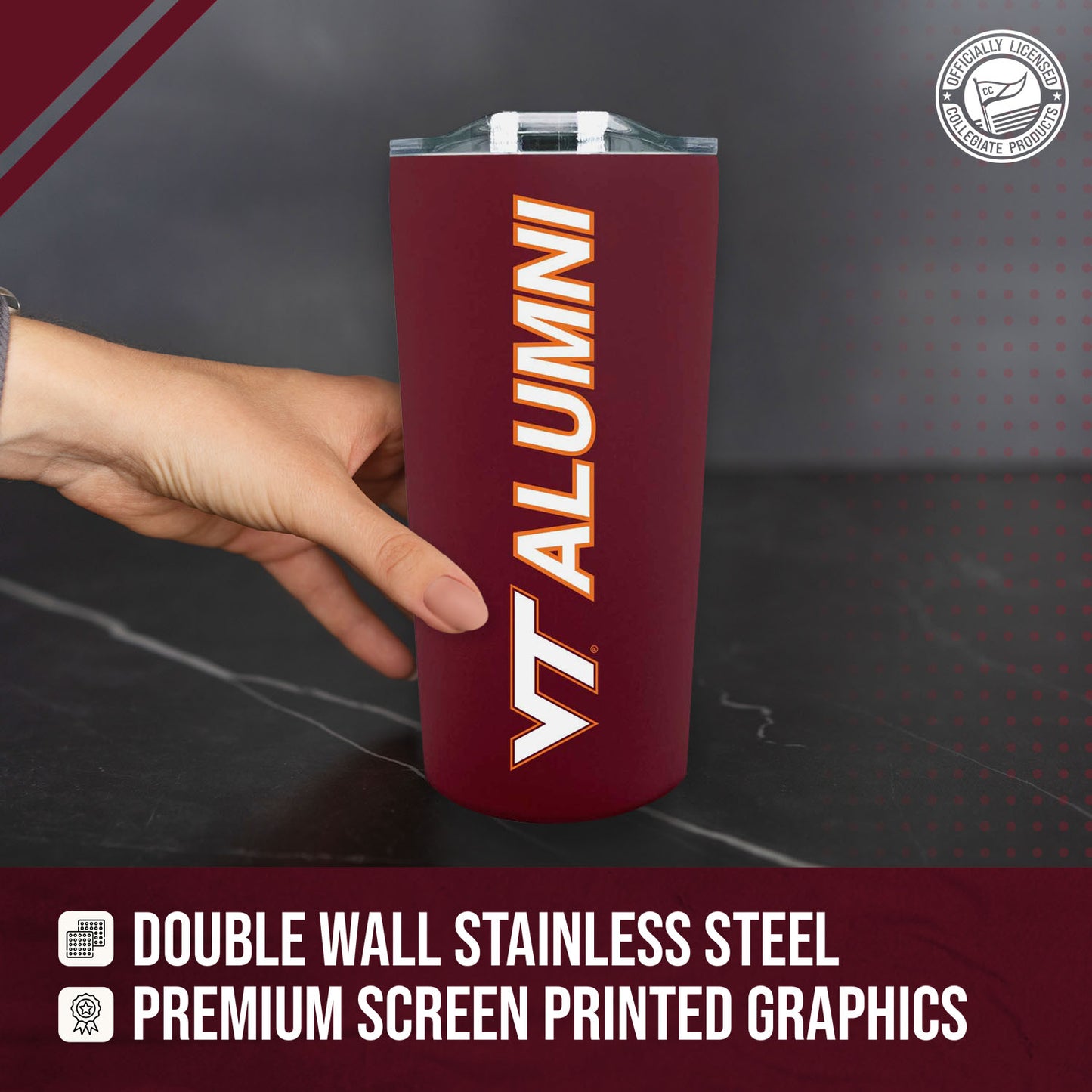 Virginia Tech Hokies Collegiate Stainless Steel Travel Tumbler for Alumni - Maroon
