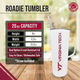 Virginia Tech Hokies NCAA Stainless Steel 20oz Roadie With Handle & Dual Option Lid With Straw - White