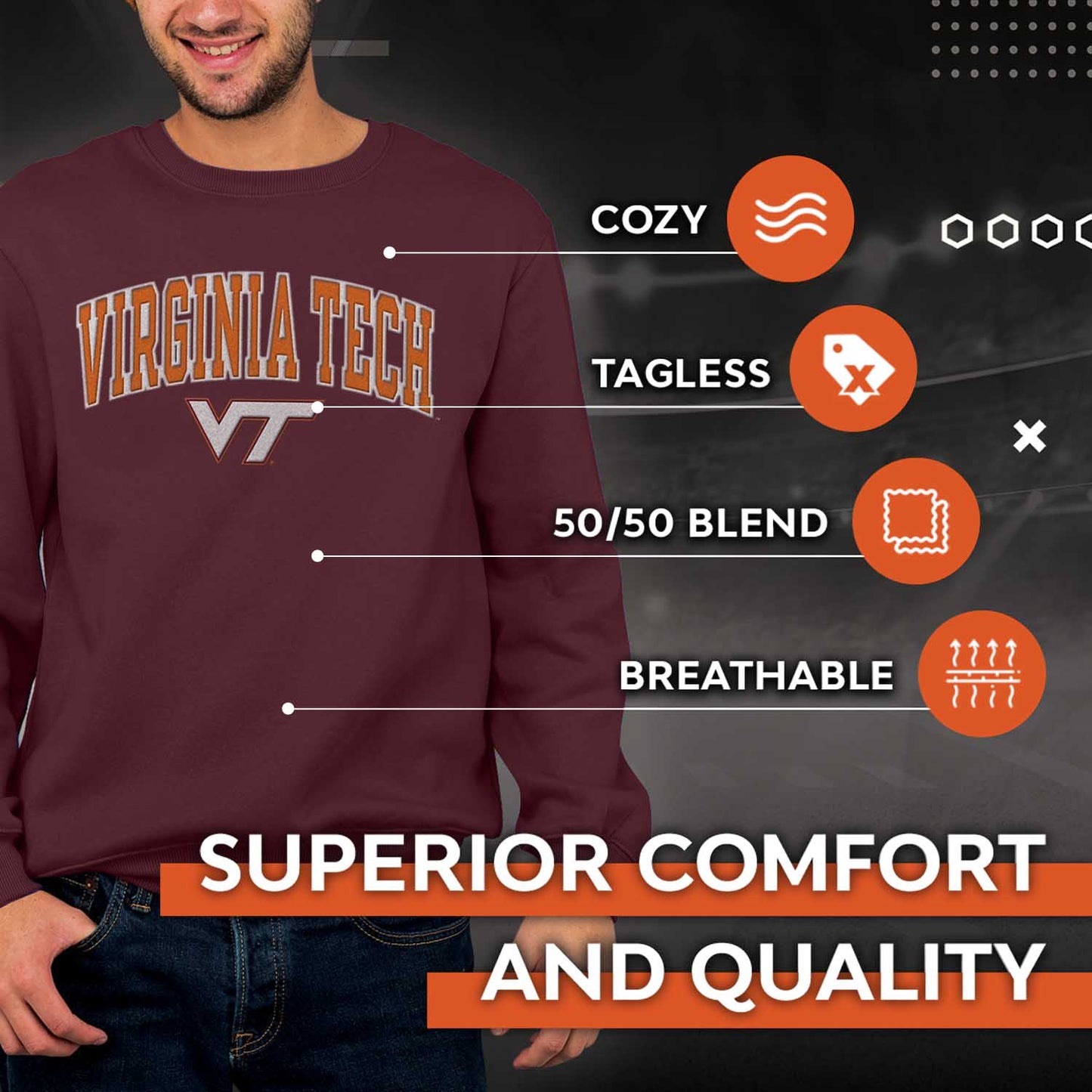 Virginia Tech Hokies NCAA Adult Tackle Twill Crewneck Sweatshirt - Maroon