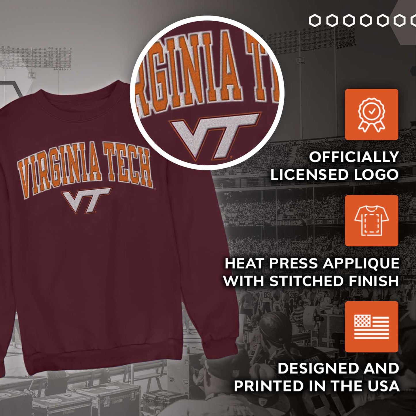 Virginia Tech Hokies NCAA Adult Tackle Twill Crewneck Sweatshirt - Maroon