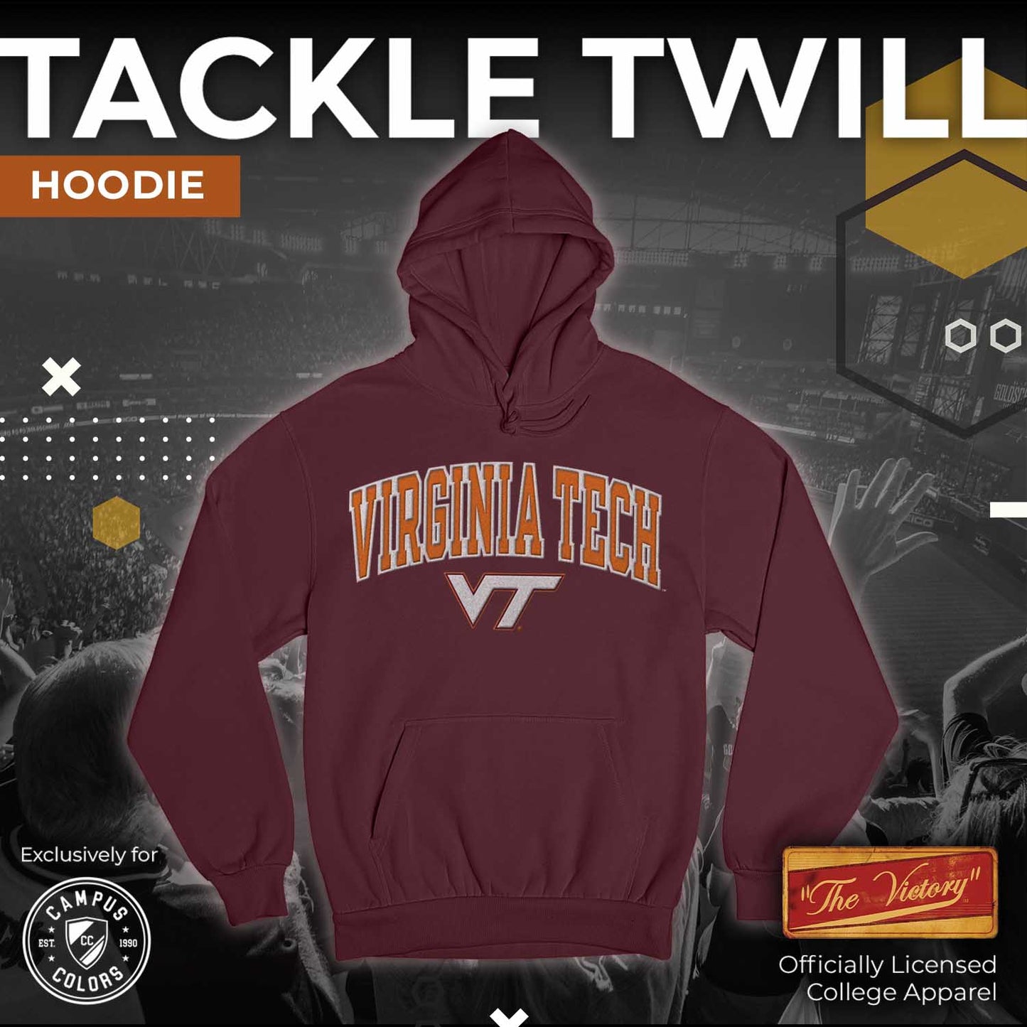 Virginia Tech Hokies NCAA Adult Tackle Twill Hooded Sweatshirt - Maroon