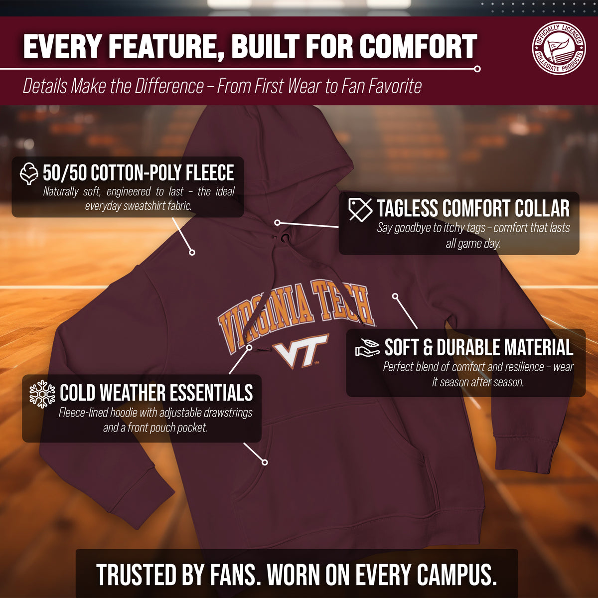 Virginia Tech Hokies Arch & Logo Gameday Hoodie - Maroon