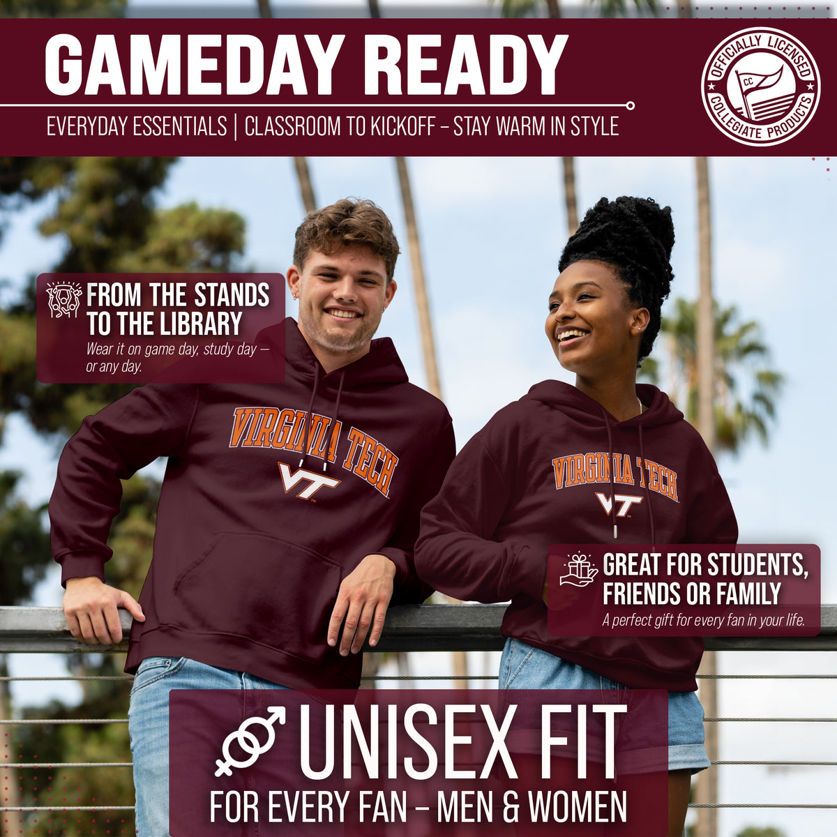 Virginia Tech Hokies Arch & Logo Gameday Hoodie - Maroon
