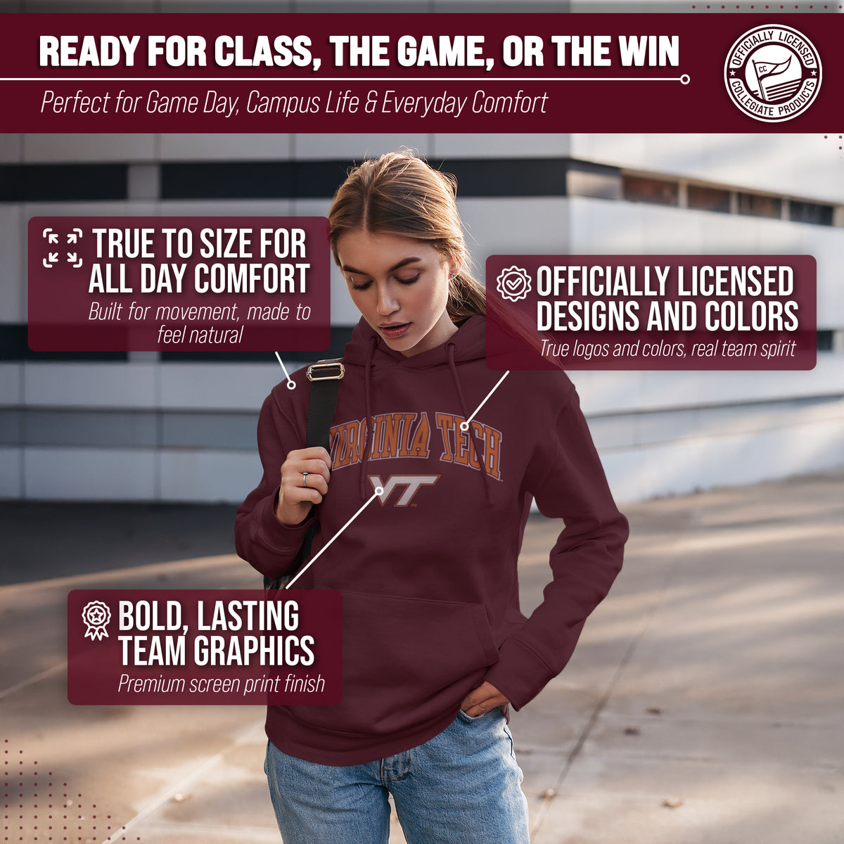 Virginia Tech Hokies Arch & Logo Gameday Hoodie - Maroon