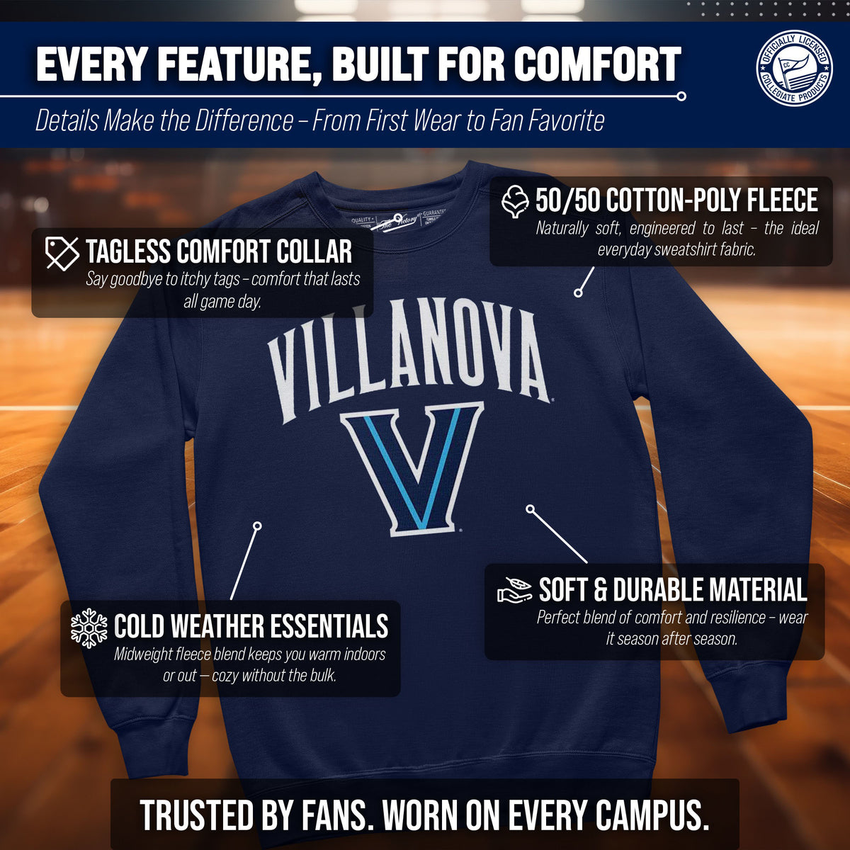 Villanova Wildcats Adult Arch & Logo Soft Style Gameday Crewneck Sweatshirt - Navy