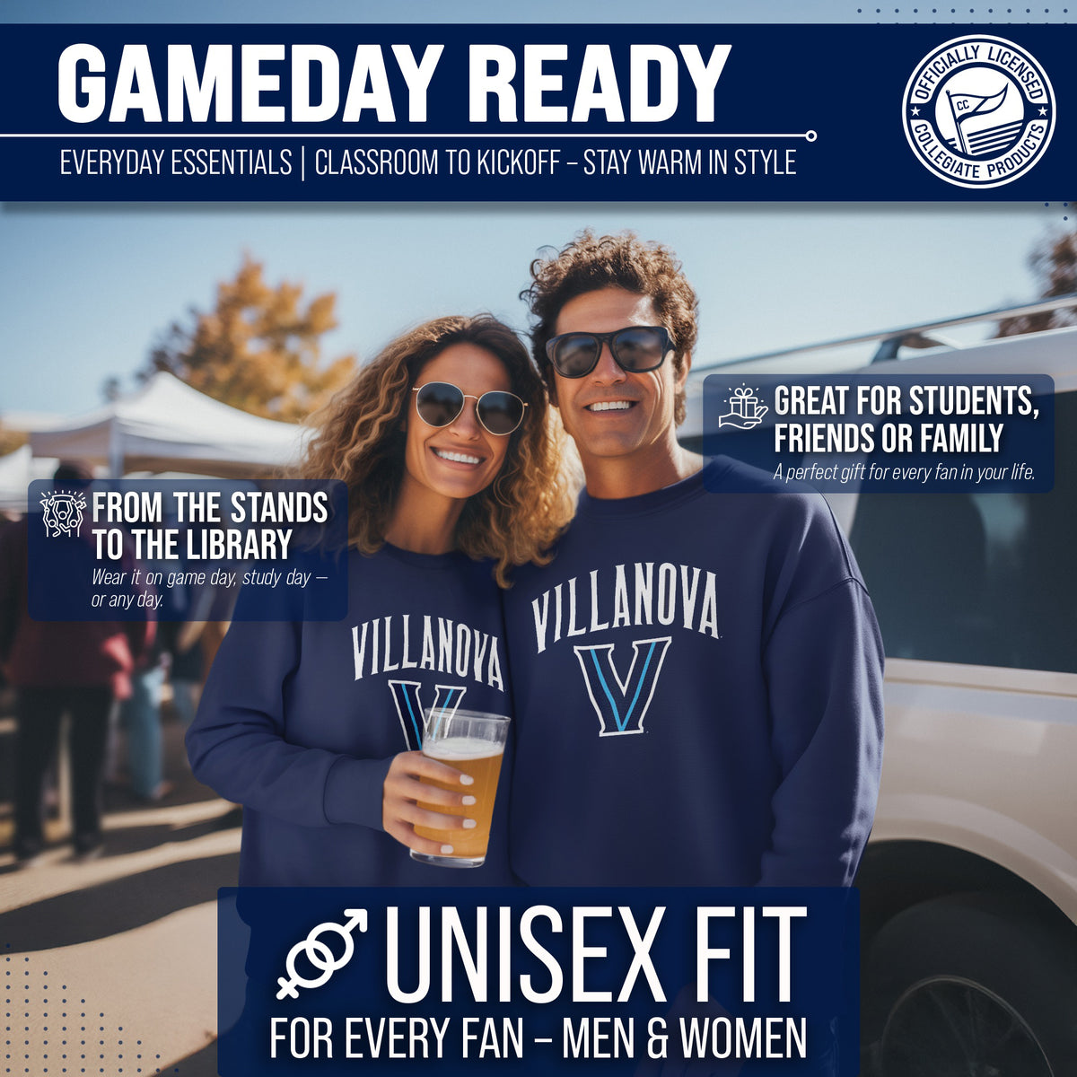Villanova Wildcats Adult Arch & Logo Soft Style Gameday Crewneck Sweatshirt - Navy