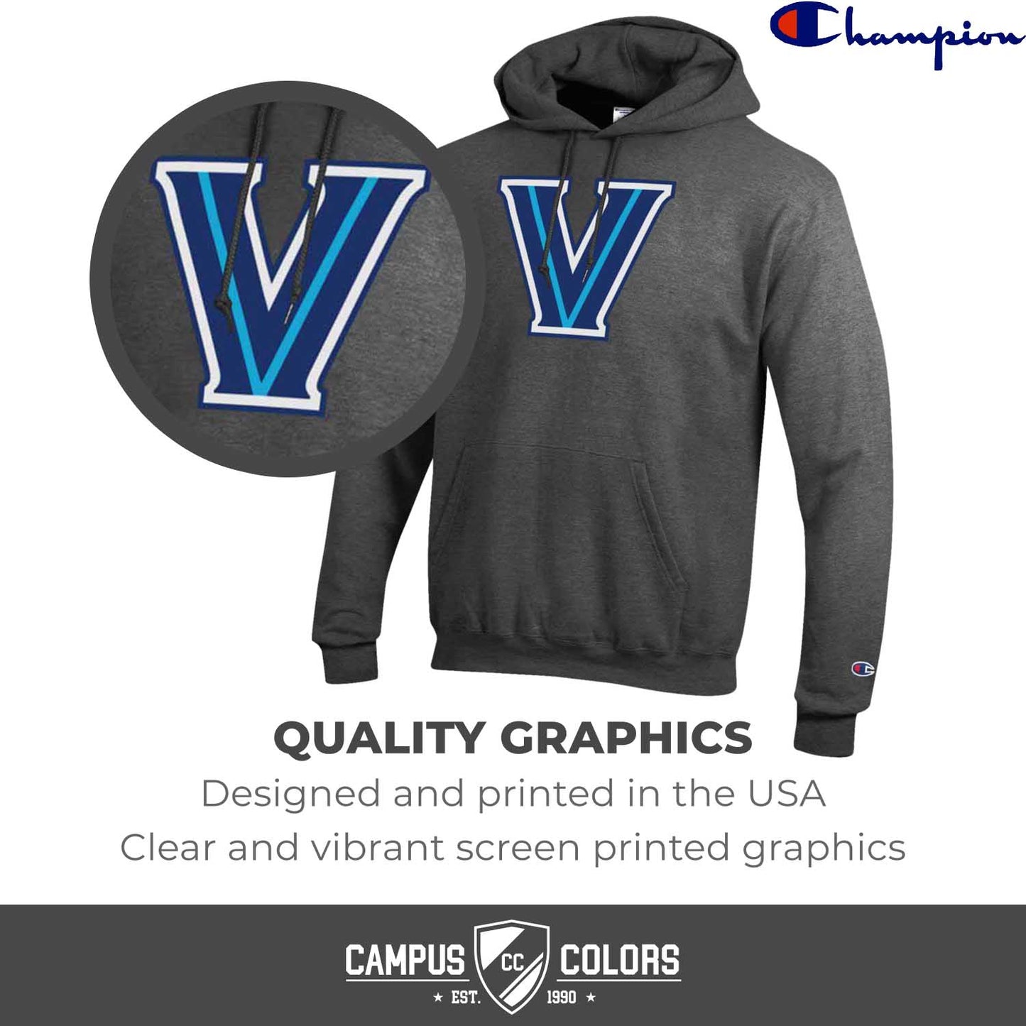 Villanova Wildcats Adult Mascot Fleece Hooded Sweatshirt - Charcoal