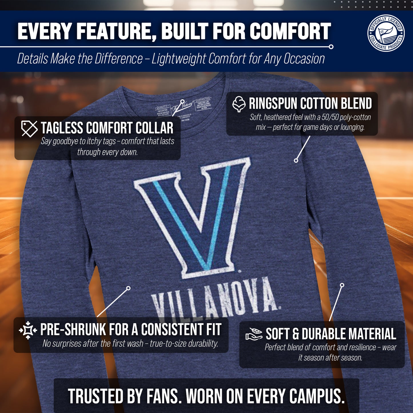 Villanova Wildcats NCAA MVP Adult Long-Sleeve Shirt - Navy