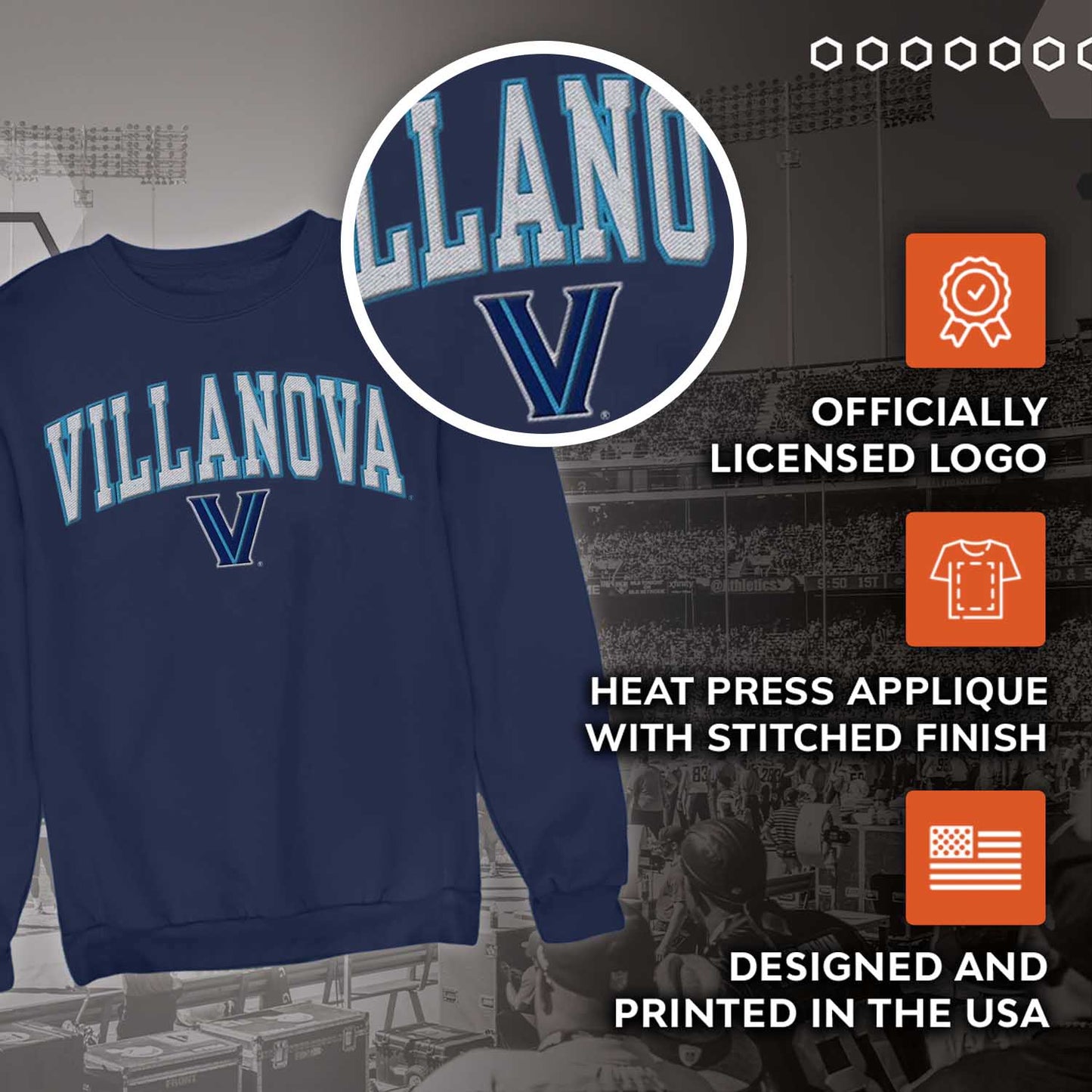 Villanova Wildcats NCAA Adult Tackle Twill Crewneck Sweatshirt - Navy