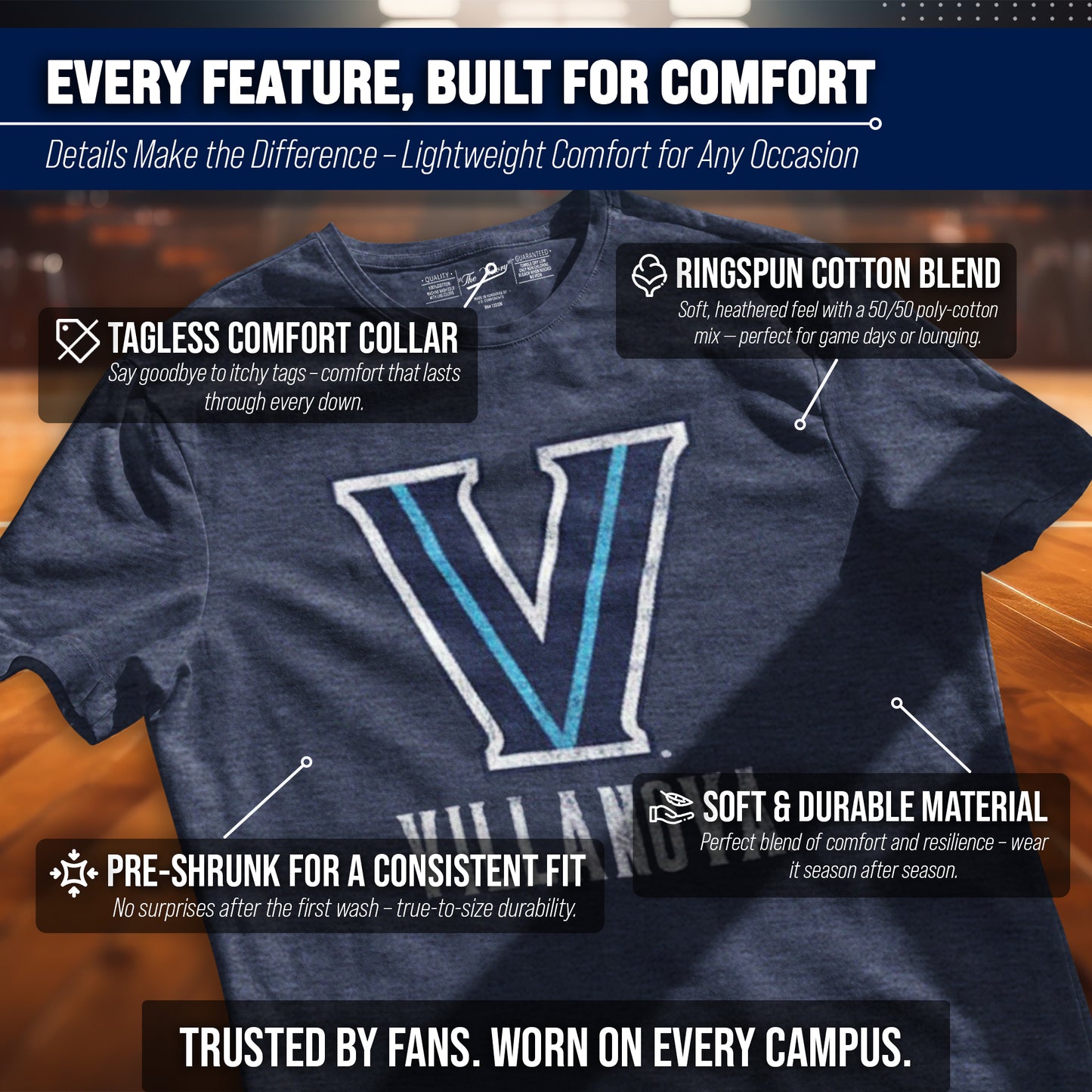 Villanova Wildcats Adult MVP Heathered Cotton Blend T-Shirt - Navy