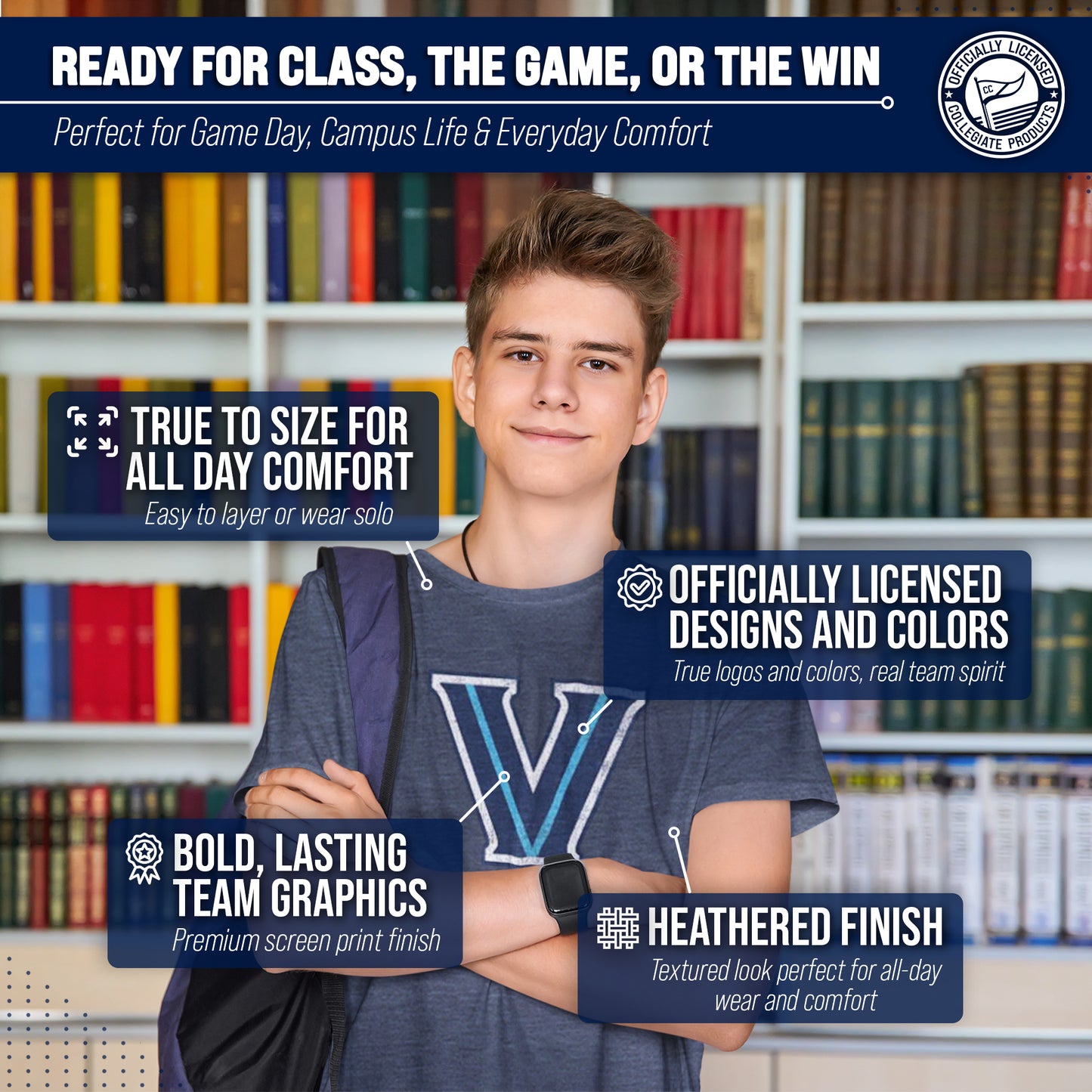 Villanova Wildcats Adult MVP Heathered Cotton Blend T-Shirt - Navy