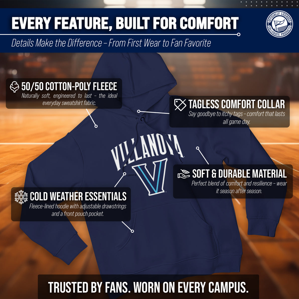Villanova Wildcats Arch & Logo Gameday Hoodie - Navy
