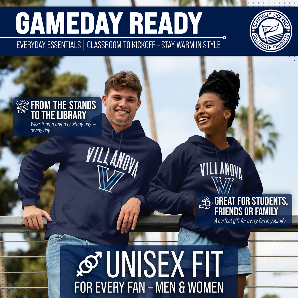 Villanova Wildcats Arch & Logo Gameday Hoodie - Navy