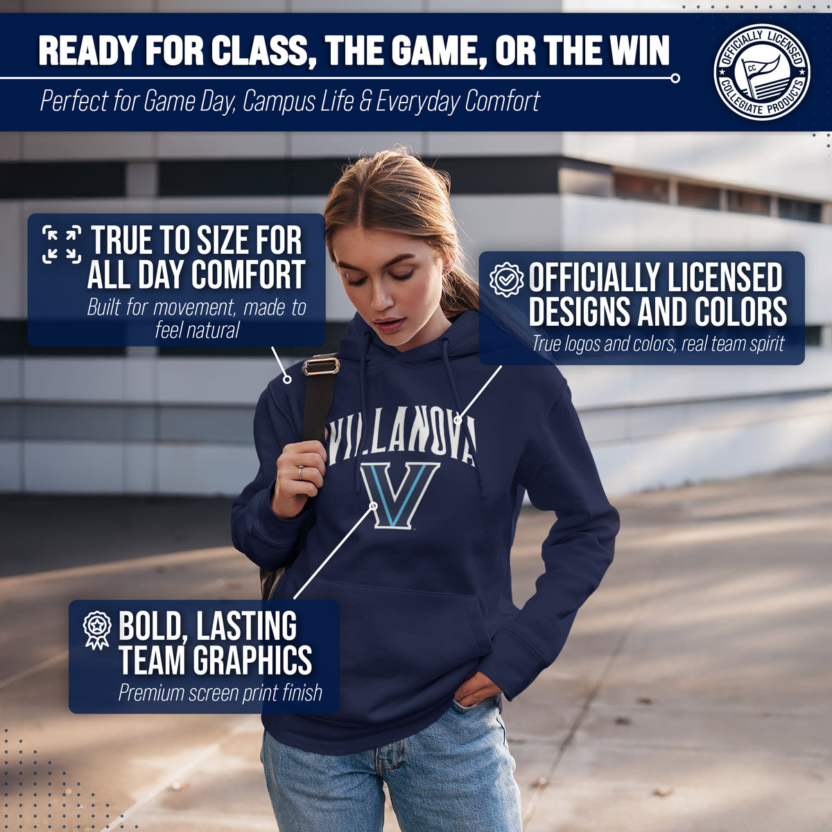 Villanova Wildcats Arch & Logo Gameday Hoodie - Navy